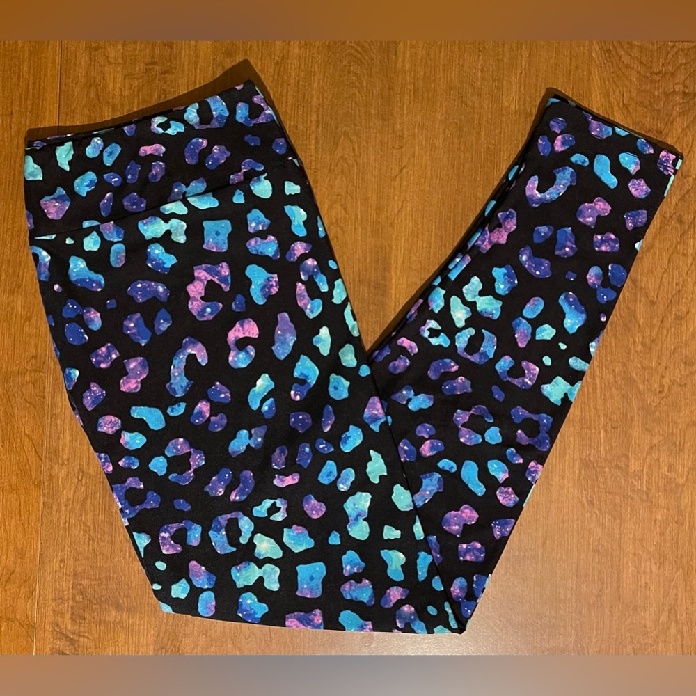 LuLaRoe Black Leggings with Turquoise & Purple Galaxy Leopard Print